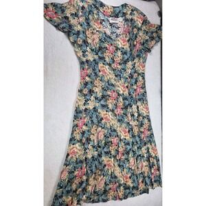 Vintage Style C.W. Rose Rayon Floral Midi Dress Womens 10 Cottagecore Boho